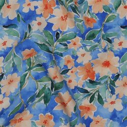 Viskose 100% Digital Blumen - himmelblau