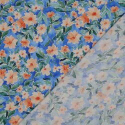 Viskose 100% Digital Blumen - himmelblau