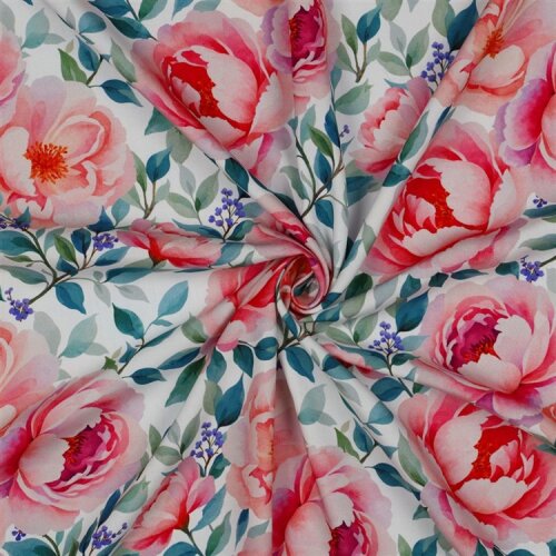 Viskose 100% Digital schöne Blüten - weiß