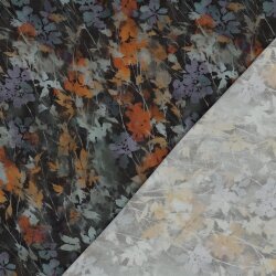 Viskosesatin Digital Blumen - schwarz
