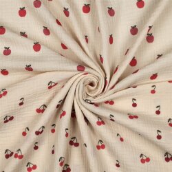 Musselin rote Kirschen - hellbeige