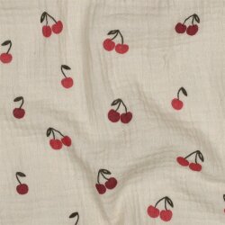Musselin rote Kirschen - hellbeige