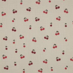 Musselin rote Kirschen - hellbeige
