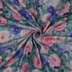 Musselin Digital buntes Blumenfeld - grün