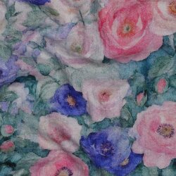 Musselin Digital buntes Blumenfeld - grün