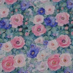 Musselin Digital buntes Blumenfeld - grün