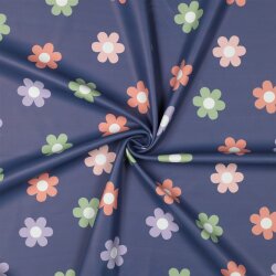Regenjackenstoff bunte Blumenräder - dunkeljeans