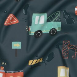 Regenjackenstoff bunte Baufahrzeuge - dunkelgrün