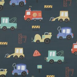 Regenjackenstoff bunte Baufahrzeuge - dunkelgrün