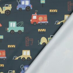 Regenjackenstoff bunte Baufahrzeuge - dunkelgrün