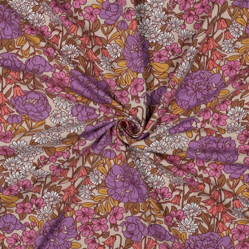 Baumwolljersey Blumenmeer - hellbeige