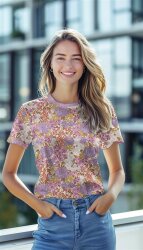 Baumwolljersey Blumenmeer - hellbeige