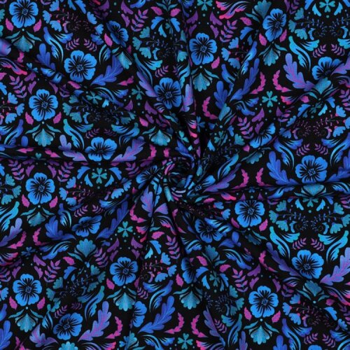 Baumwolljersey Digital Blumenzauber - schwarz