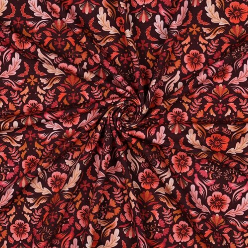 Baumwolljersey Digital Blumenzauber - dunkelrot