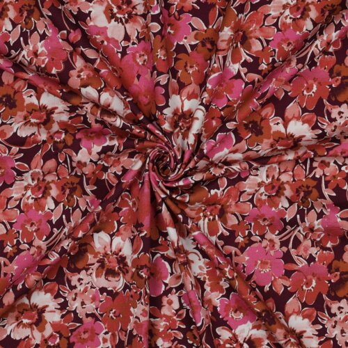 Baumwolljersey Digital Blumen - dunkelrot