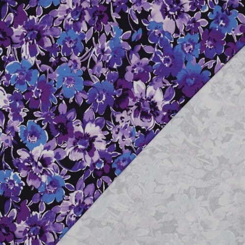 Baumwolljersey Digital Blumen - dunkelblau