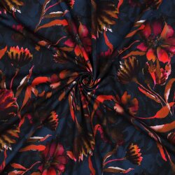Baumwolljersey Digital XL Blumen - dunkelblau