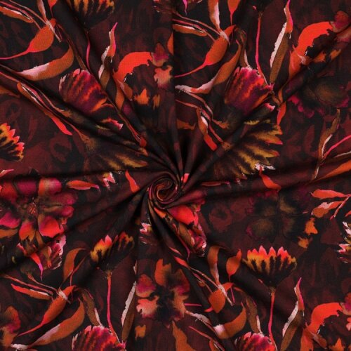 Baumwolljersey Digital XL Blumen - dunkelrot