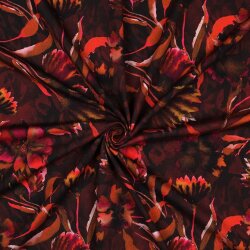 Baumwolljersey Digital XL Blumen - dunkelrot