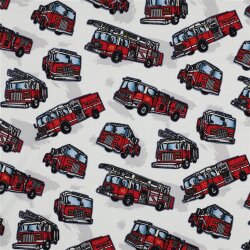 Baumwolljersey Digital Feuerwehrfahrzeuge - altweiß