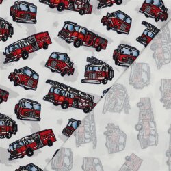 Baumwolljersey Digital Feuerwehrfahrzeuge - altweiß
