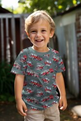 Baumwolljersey Digital Feuerwehrfahrzeuge - altweiß