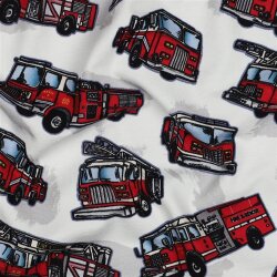 Baumwolljersey Digitall Feuerwehrfahrzeuge - altweiß