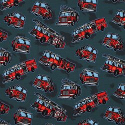 Baumwolljersey Digital Feuerwehrfahrzeuge - petrol