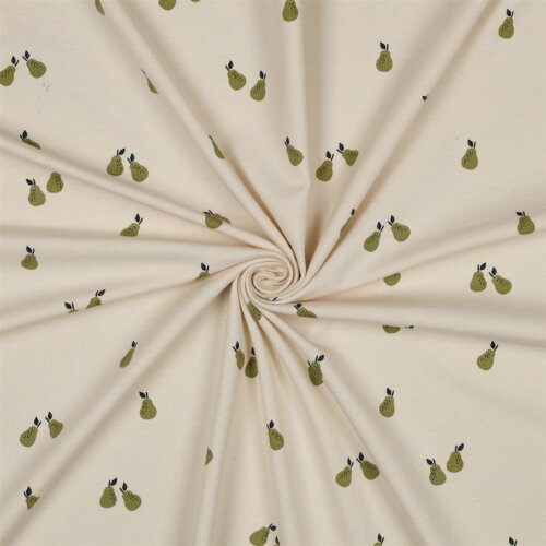 Baumwolljersey Bio~Organic Birnen - cremebeige
