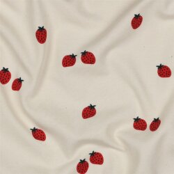 Baumwolljersey Bio~Organic Erdbeeren - cremebeige