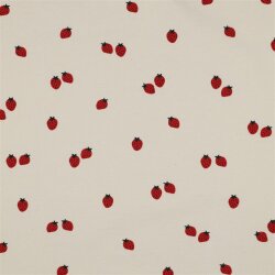 Baumwolljersey Bio~Organic Erdbeeren - cremebeige