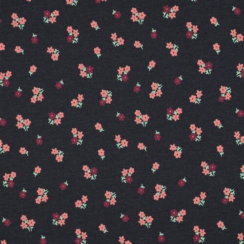 Baumwolljersey Mini Blumenstrauß - dunkelblau meliert
