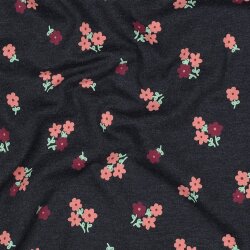 Baumwolljersey Mini Blumenstrauß - dunkelblau meliert