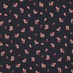Baumwolljersey Mini Blumenstrauß - dunkelblau meliert
