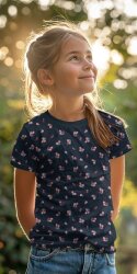 Baumwolljersey Mini Blumenstrauß - dunkelblau meliert