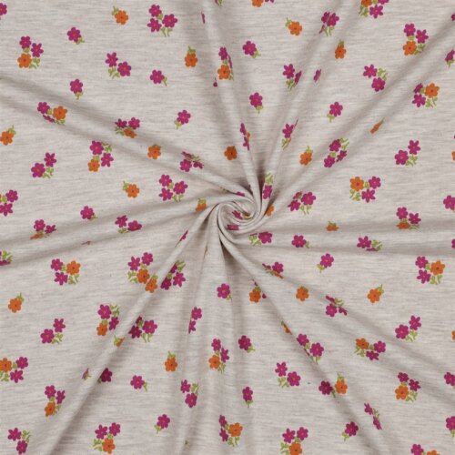Baumwolljersey Mini Blumenstrauß - hellsand meliert