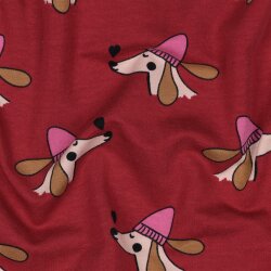 French Terry Hunde mit Pudelmütze - rot