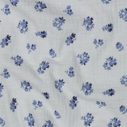 Musselin Punkte Blumen - weiß/blau