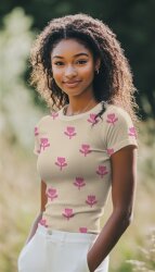 Rippenjersey Bio~Organic Blumen - natur/pink