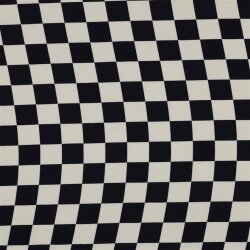 Baumwolljersey  Bio~Organic Schachbrettmuster - natur/nachtblau