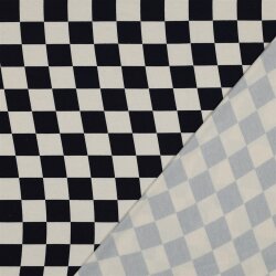 Baumwolljersey  Bio~Organic Schachbrettmuster - natur/nachtblau