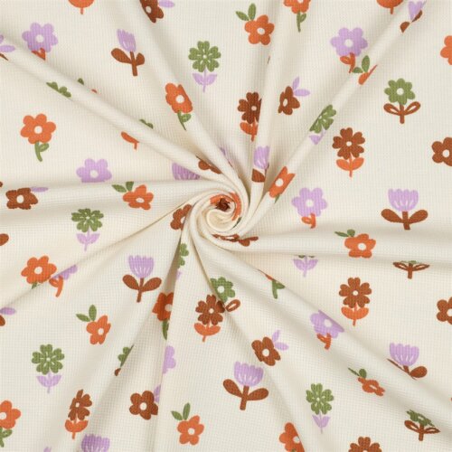 Waffeljersey bunte Blumen - altweiß