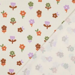 Waffeljersey bunte Blumen - altweiß