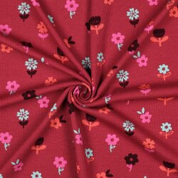 Waffeljersey bunte Blumen - dunkelrot