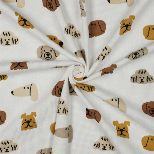 Waffeljersey Hundeköpfe - altweiß