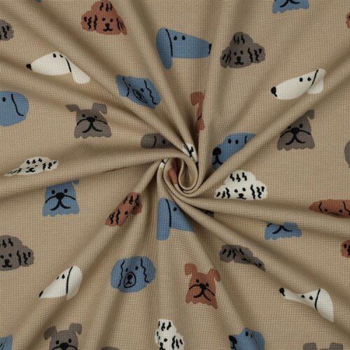 Waffeljersey Hundeköpfe - beige