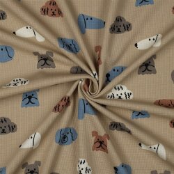Waffeljersey Hundeköpfe - beige