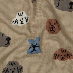 Waffeljersey Hundeköpfe - beige