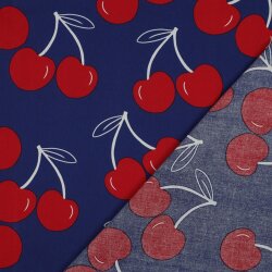 Beschichtete Baumwolle Kirschen - blau