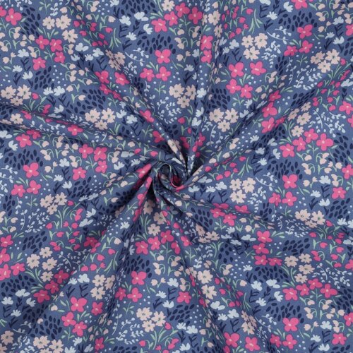 Beschichtete Baumwolle Blumen - jeansblau